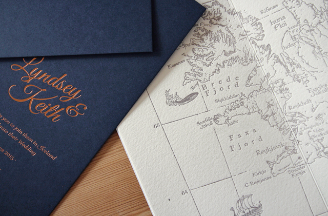 Copper Foil and Navy Iceland Wedding Invitations  / The Hunter Press / Oh So Beautiful Paper