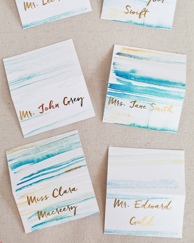 DIY Gold Foil Place Cards with Watercolor Background / Heidi Swapp Minc Foil Applicator / Oh So Beautiful Paper