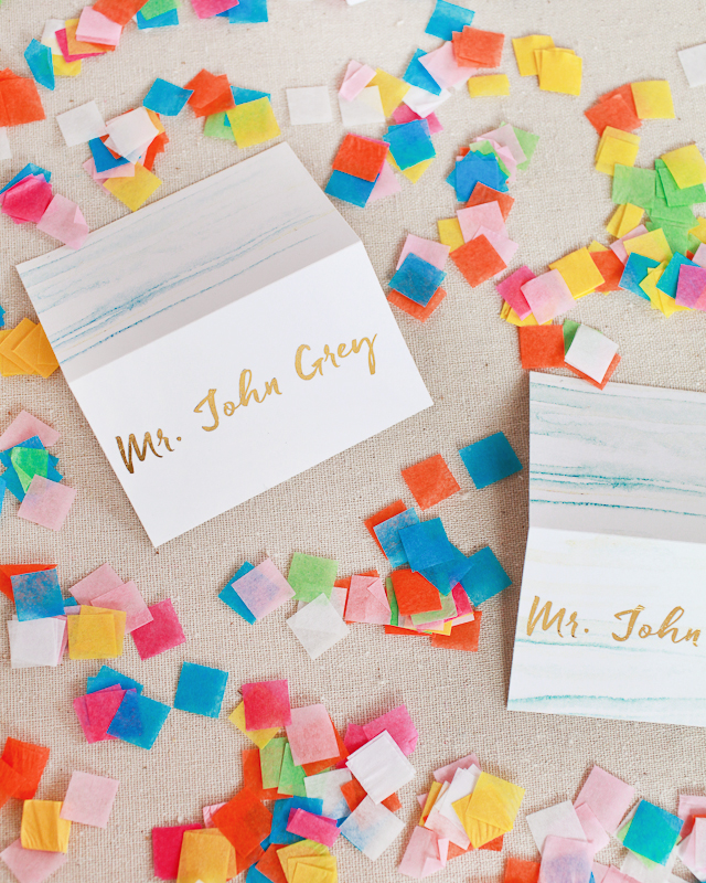 DIY Gold Foil Place Cards with Watercolor Background / Heidi Swapp Minc Foil Applicator / Oh So Beautiful Paper