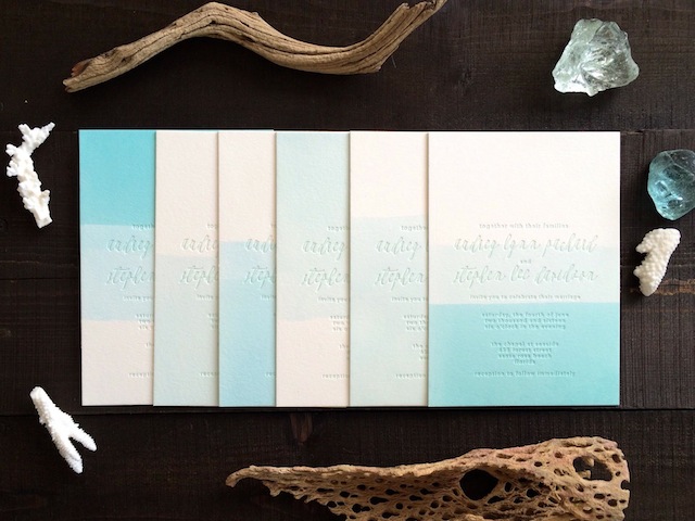 Dip Dyed Letterpress Wedding Invitations by Swell Press / Oh So Beautiful Paper