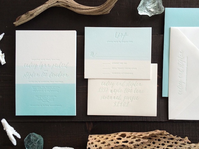 Dip Dyed Letterpress Wedding Invitations by Swell Press / Oh So Beautiful Paper