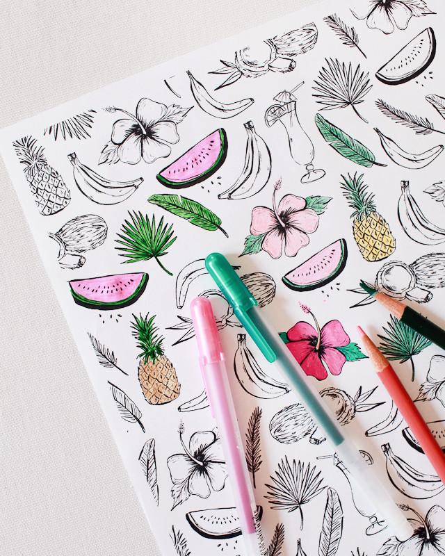 Printable Tropical Envelope Liners / Illustrated by Swiss Cottage Designs with Sakura Pigma Professional Brush Pens / Oh So Beautiful Paper