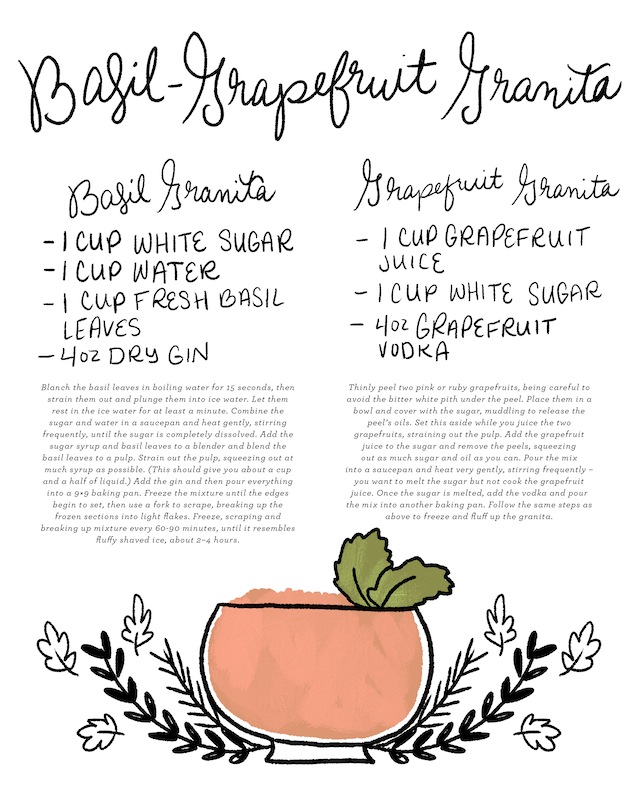 Basil-Grapefruit Granita Cocktail Recipe Card / Illustration by Shauna Lynn for Oh So Beautiful Paper