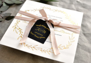 Black, White, and Gold Foil Destination Wedding Invitations