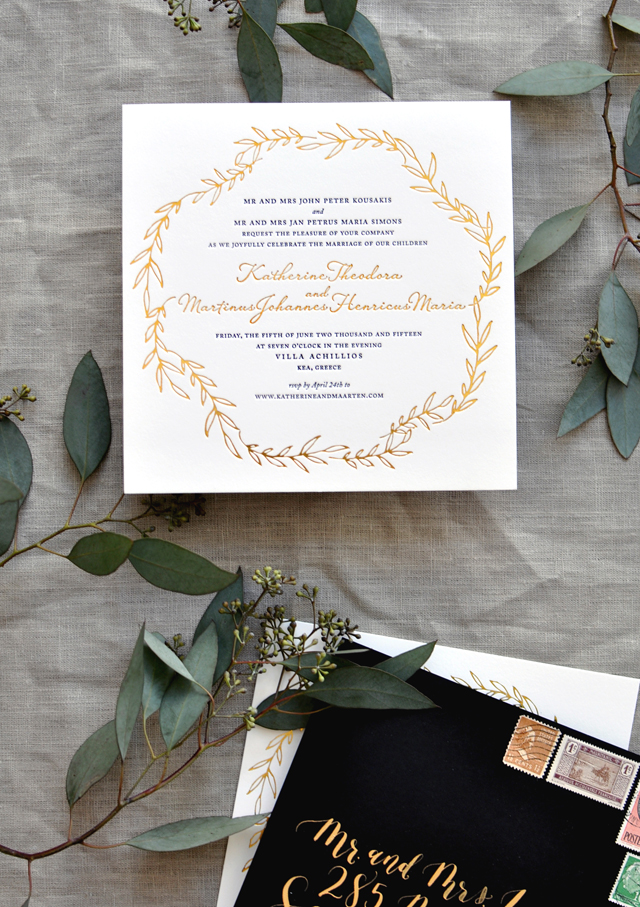 Black, White, and Gold Foil Greek Destination Wedding Invitations by Smitten on Paper / Oh So Beautiful Paper