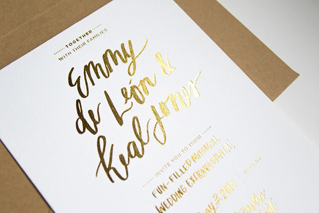Colorful and Gold Foil Hand Lettered Wedding Invitations by Goodheart Design / Oh So Beautiful Paper