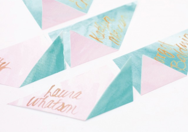 DIY Watercolor and Geometric Escort Cards / Appetite Paper for Oh So Beautiful Paper