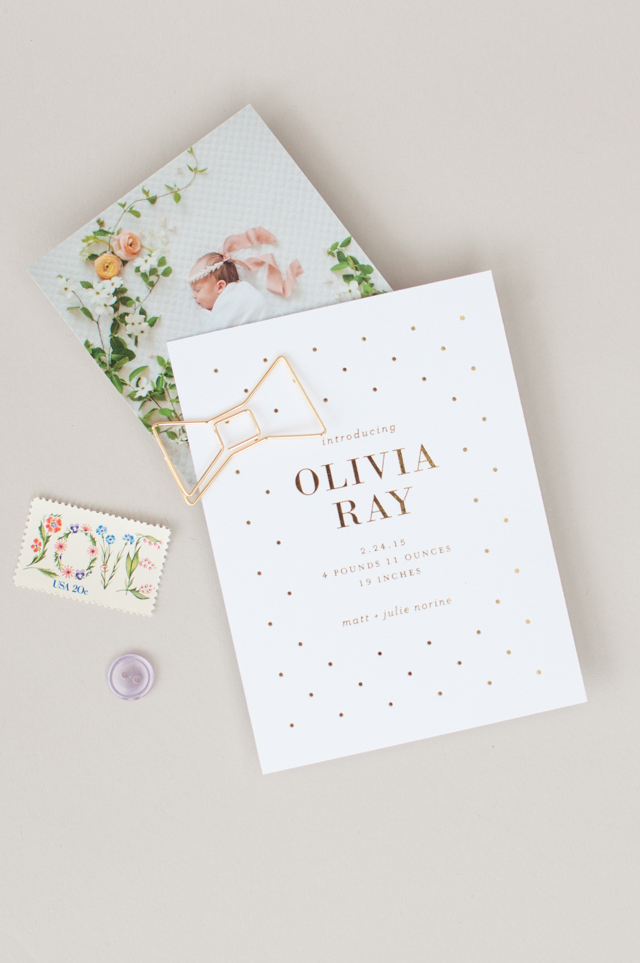 Gold Foil Polka Dot Birth Announcements by Lauren Chism Fine Papers