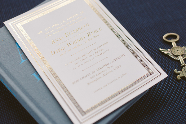 Navy and Gold Foil Stamped Wedding Invitations by Deliver Paper Studio / Oh So Beautiful Paper