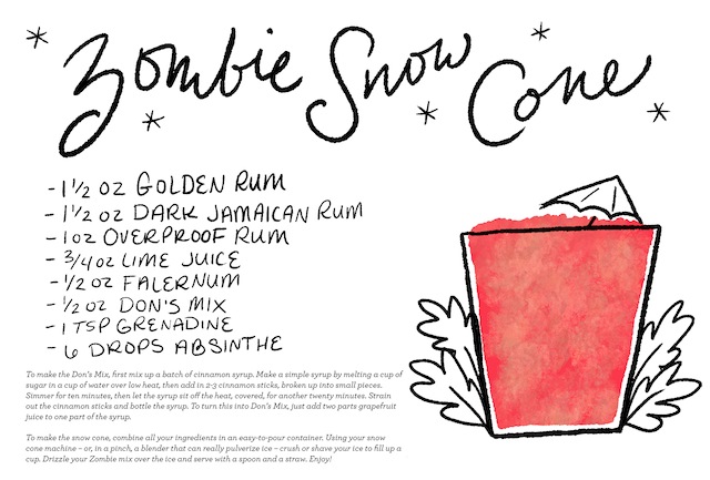 Zombie Snow Cone Cocktail Recipe Card / Illustration by Shauna Lynn for Oh So Beautiful Paper