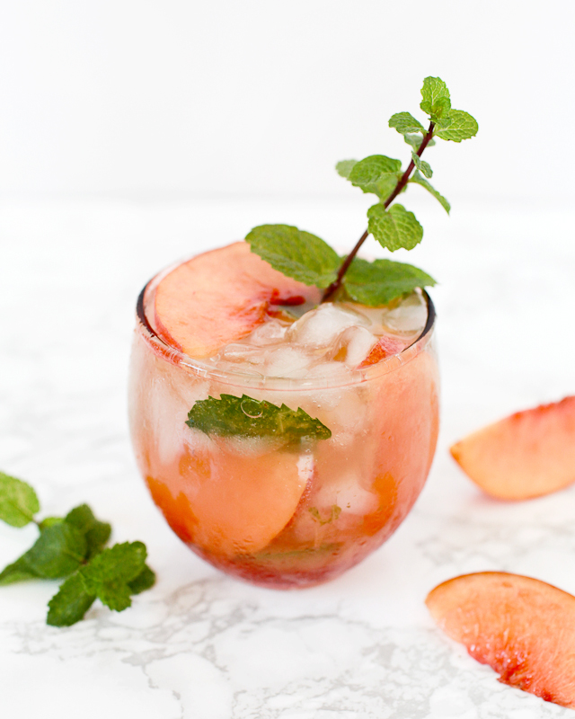 Basil Mint Peach Bourbon Smash