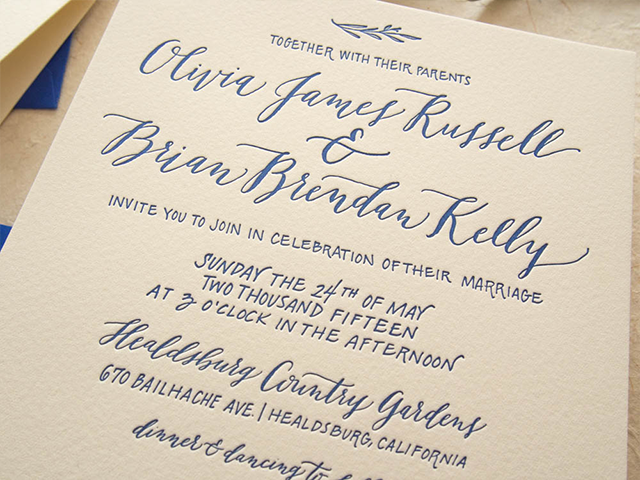 Cobalt Calligraphy Wedding Invitations by Bright Room Studio / Oh So Beautiful Paper