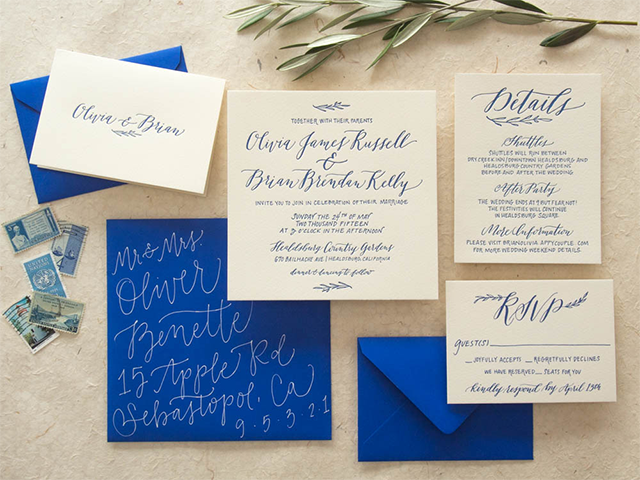 Cobalt Calligraphy Wedding Invitations by Bright Room Studio / Oh So Beautiful Paper