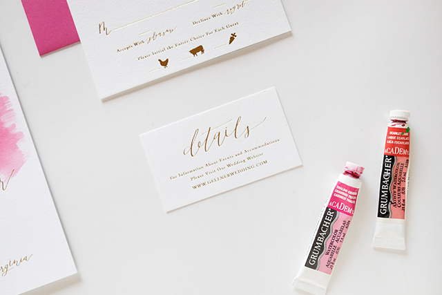Fuchsia Watercolor and Gold Foil Wedding Invitations by Goodheart Design / Oh So Beautiful Paper