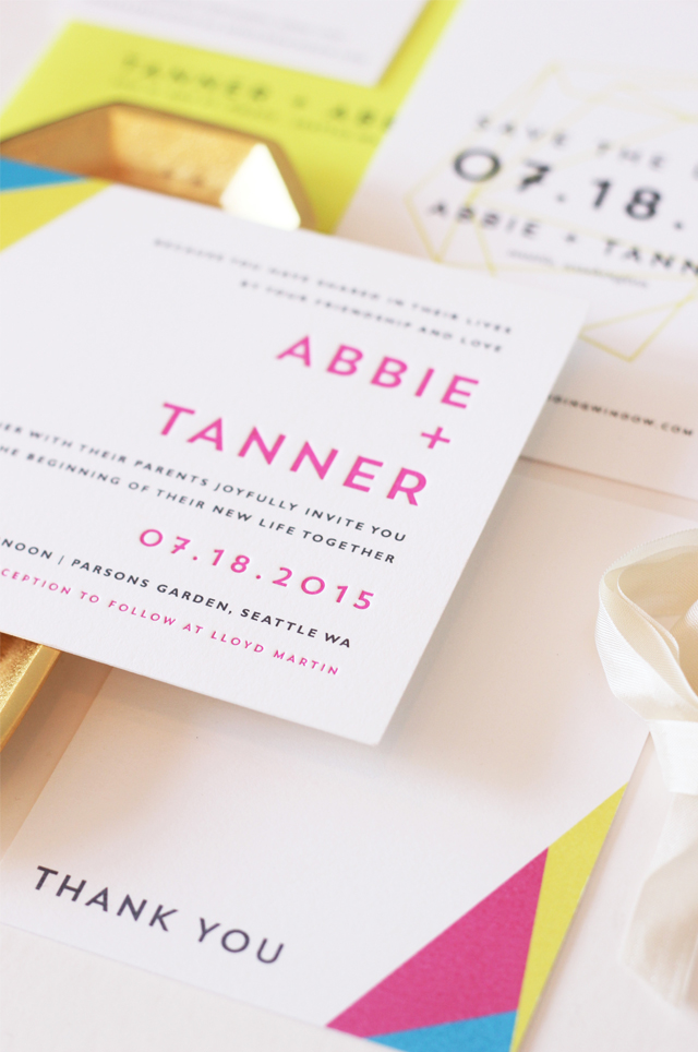 Modern Neon Geometric Wedding Invitations by Dahlia Press / Oh So Beautiful Paper