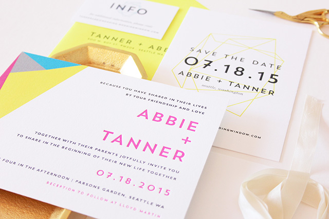 Modern Neon Geometric Wedding Invitations by Dahlia Press / Oh So Beautiful Paper