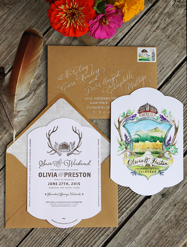 Rustic Watercolor Colorado Wedding Invitations by Tenn Hens Design / Oh So Beautiful Paper