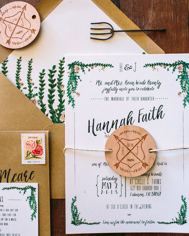Rustic Watercolor Garden Wedding Invitations by Wide Eyes Paper Co / Oh So Beautiful Paper