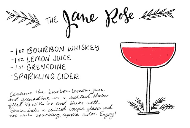The Jane Rose Apple Cider Cocktail Recipe Card / Illustration by Shauna Lynn for Oh So Beautiful Paper