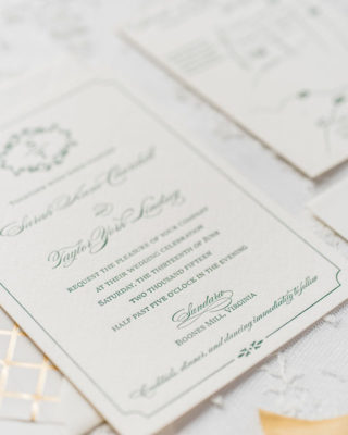 Timeless Green and Gold Foil Wedding Invitations