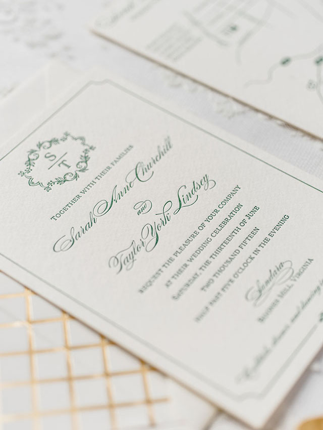 Timeless Green and Gold Foil Wedding Invitations by Amanda Day Rose / Oh So Beautiful Paper
