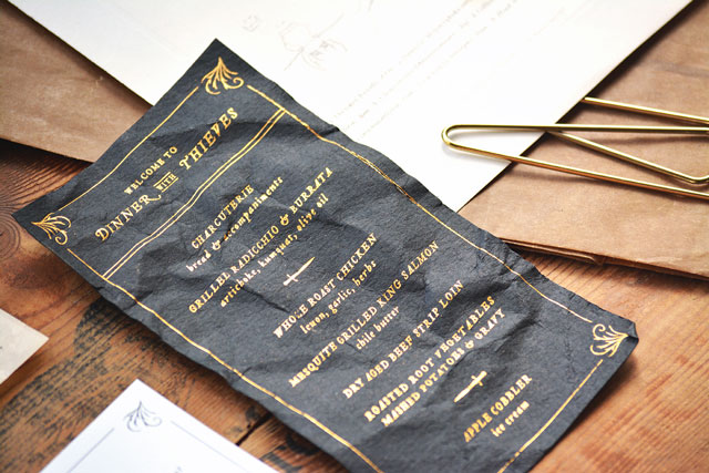 "Dinner with Thieves" Menus and Paper Goods by August & Osceola / Oh So Beautiful Paper