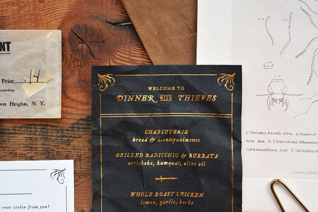"Dinner with Thieves" Menus and Paper Goods by August & Osceola / Oh So Beautiful Paper