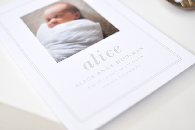 Classic Gray Birth Announcements by Lauren Chism Fine Papers / Oh So Beautiful Paper