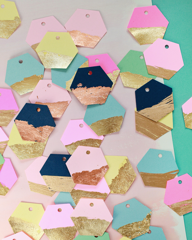 DIY Gold and Copper Leaf Hexagon Gift Tags with Fiskars / Oh So Beautiful Paper