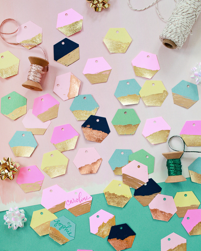 DIY Gold and Copper Leaf Hexagon Gift Tags with Fiskars / Oh So Beautiful Paper