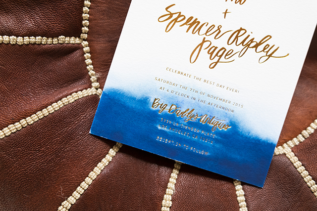 Indigo Watercolor and Gold Foil Wedding Invitations by Goodheart Design / Oh So Beautiful Paper
