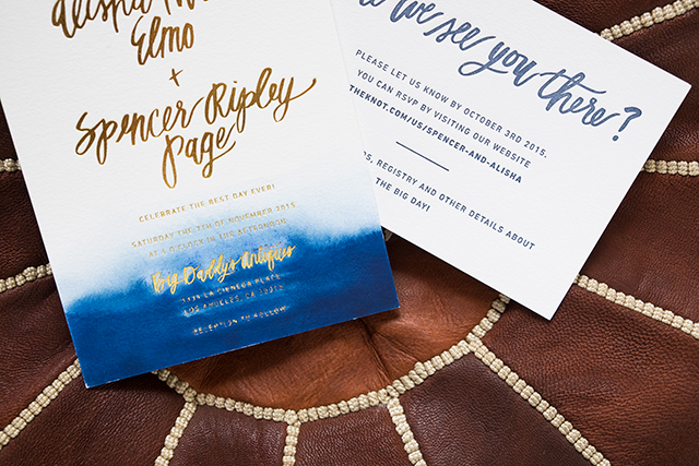 Indigo Watercolor and Gold Foil Wedding Invitations by Goodheart Design / Oh So Beautiful Paper