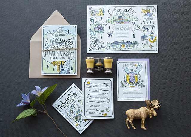 Illustrated Adventure-Driven Wedding Invitations by Lovely Paper Things / Oh So Beautiful Paper