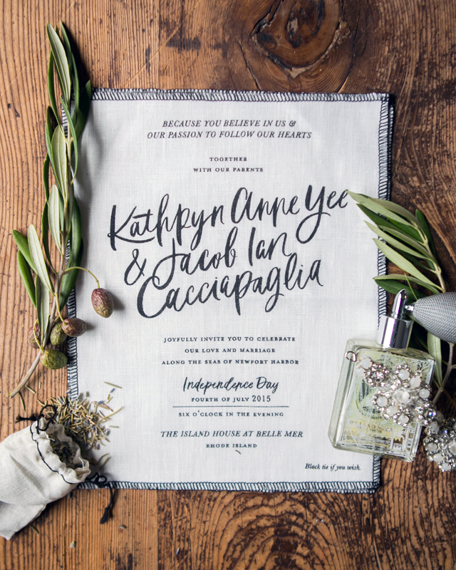 Modern Calligraphy Fabric Wedding Invitations by Bash Studio and Smudge Ink / Brush Lettering by Chelsea Petaja / Oh So Beautiful Paper