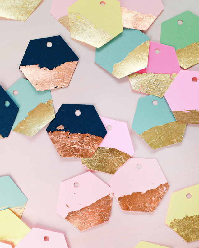 DIY Gold and Copper Leaf Hexagon Gift Tags / Oh So Beautiful Paper