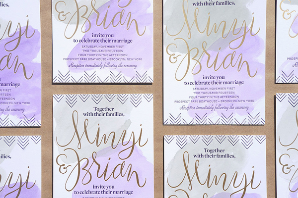 Modern Watercolor and Gold Foil Wedding Invitations by And Here We Are / Oh So Beautiful Paper