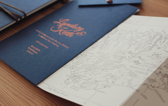 Navy and Copper Foil Iceland Wedding Invitations by The Hunter Press / Oh So Beautiful Paper