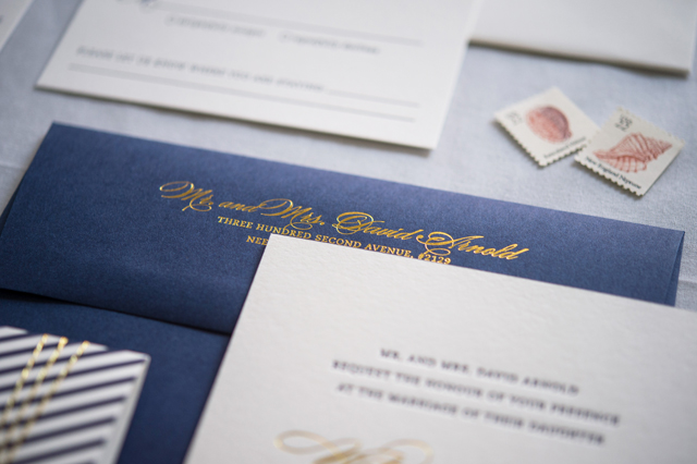 Preppy and Nautical Gold Foil Wedding Invitations by Gus & Ruby Letterpress / Photo by Brea McDonald Photography / Oh So Beautiful Paper