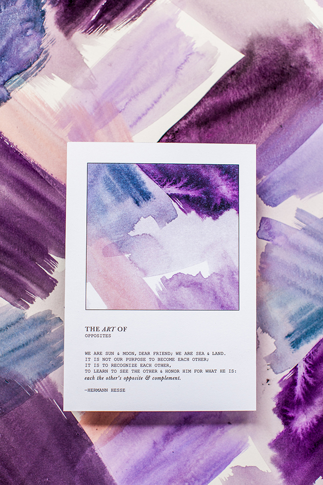 The Art of Opposites Watercolor Wedding Invitations by Lovely Paper Things / Oh So Beautiful Paper