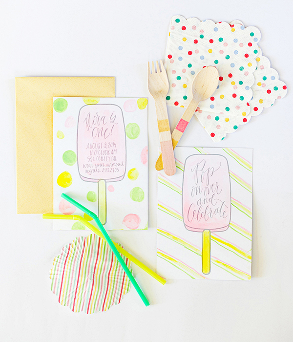 The Best Birthday Party Invitations of 2015: Watercolor Calligraphy Popsicle Birthday Party Invitations by Maison Everett / Oh So Beautiful Paper