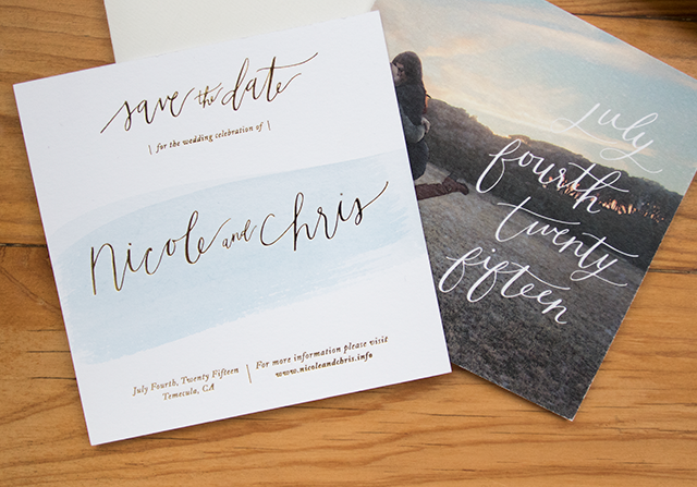 The Best Save the Dates of 2015: Watercolor and Gold Foil Photo Save the Dates by Goodheart Design / Oh So Beautiful Paper