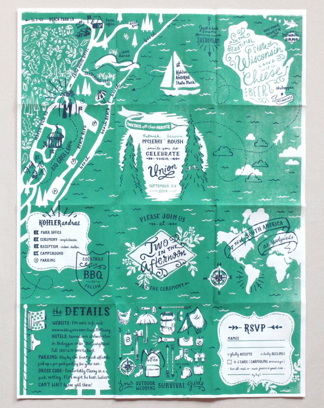 Camp-Theme Foldout Wedding Invitations by Jessica Roush / Oh So Beautiful Paper