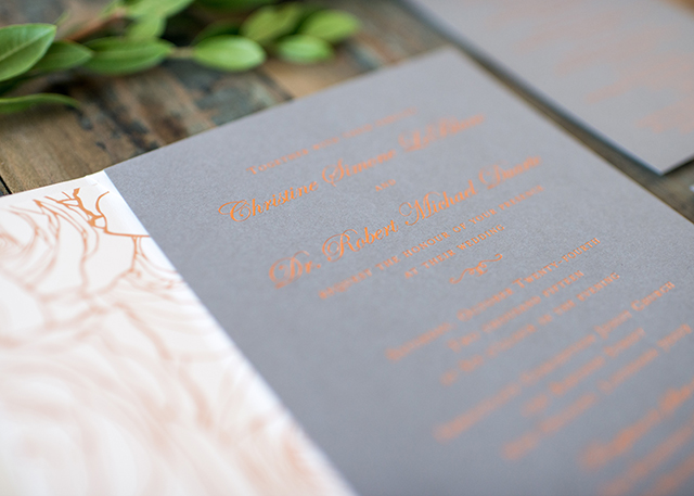 Modern Copper Foil and Gray Wedding Invitations by Harken Press / Oh So Beautiful Paper