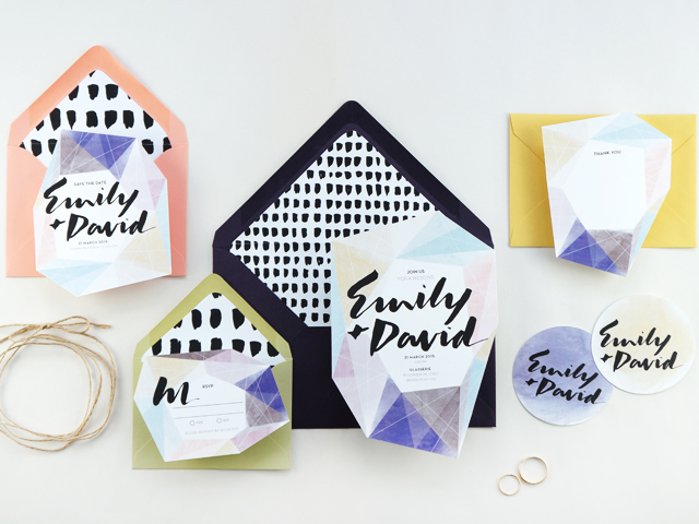 Modern Watercolor Gem Wedding Invitations by And Here We Are / Oh So Beautiful Paper