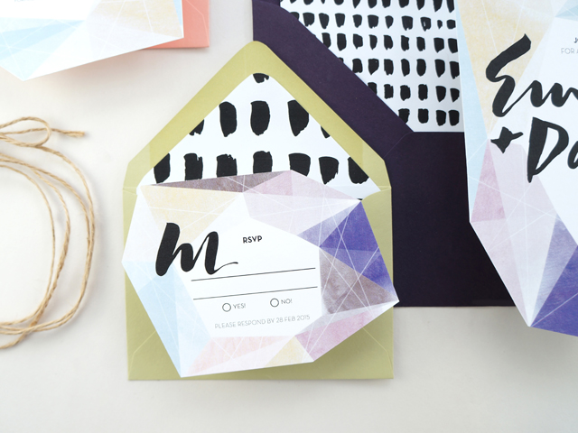 Modern Watercolor Gem Wedding Invitations by And Here We Are / Oh So Beautiful Paper
