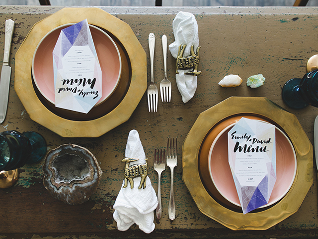 Modern Watercolor Gem Wedding Invitations by And Here We Are / Photo Credit: Katie Osgood / Oh So Beautiful Paper