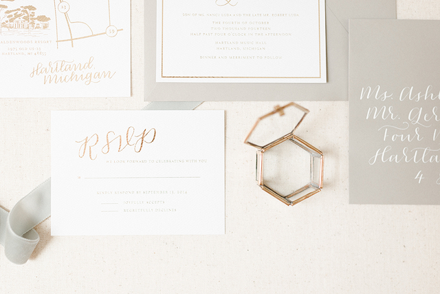 Romantic Gold Foil Wedding Invitations by Paper & Honey / Photo Credit: Andrea Pesce / Oh So Beautiful Paper