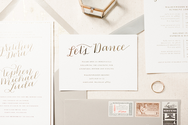 Romantic Gold Foil Wedding Invitations by Paper & Honey / Photo Credit: Andrea Pesce / Oh So Beautiful Paper