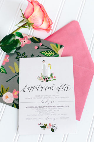 Whimsically Illustrated Floral Calligraphy Wedding Invitations by Eleven And West / Oh So Beautiful Paper