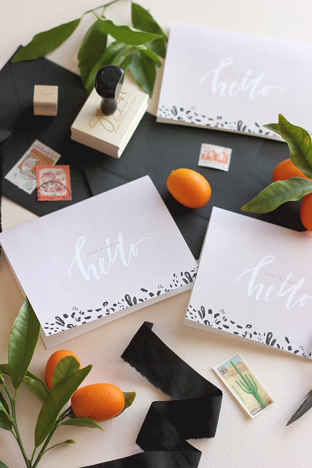 Printable Calligraphy Hello Note Cards by A Fabulous Fete for Oh So Beautiful Paper
